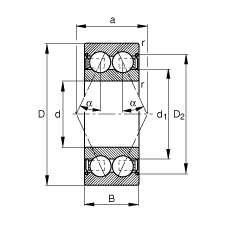 FAG角接触球轴承 3006-B-2Z-TVH, 双列，双侧间隙密封，接触角 α = 25°