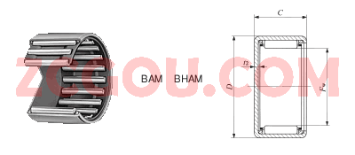 英制冲压外圈滚针轴承BAM1510图纸